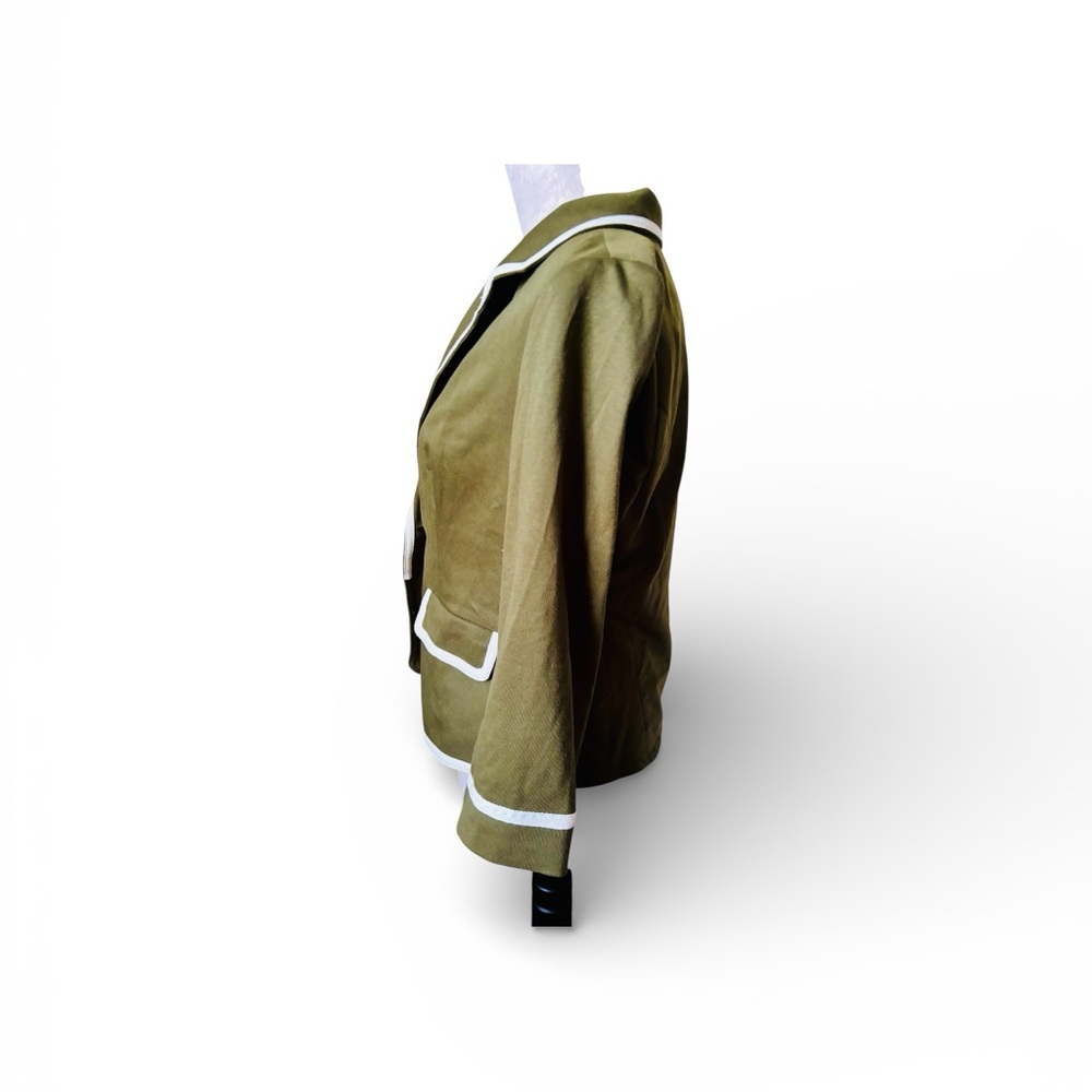Modcloth Sz M Cropped Fitted Olive Blazer with White Accents - Picture 3 of 10